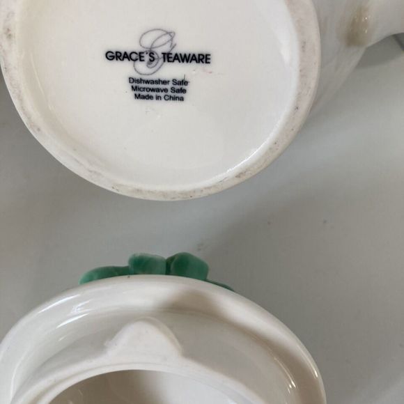 Graces Teaware Fine China White Teapot with Lid Teal Accents Trim 24 oz - Picture 12 of 13